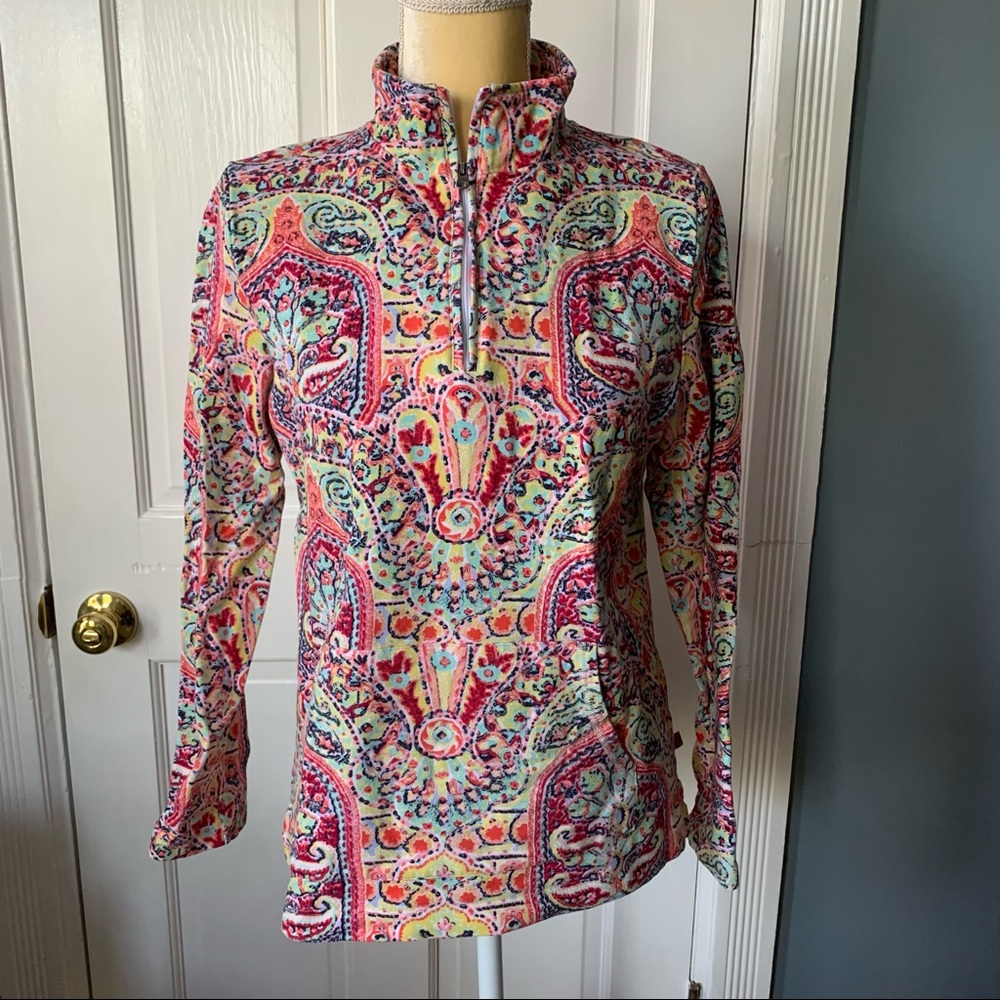T by Talbots Quarter Zip Paisley Pullover Size L Petite
